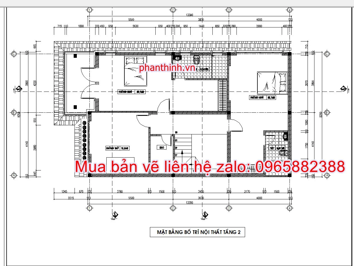 Mặt bằng tầng 2 biệt thự 2 tầng rộng 8m