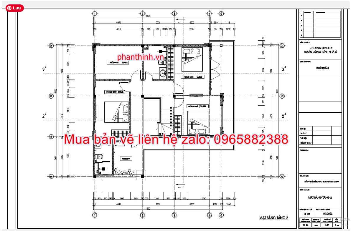 Mặt bằng tầng 2 biệt thự 2 tầng.