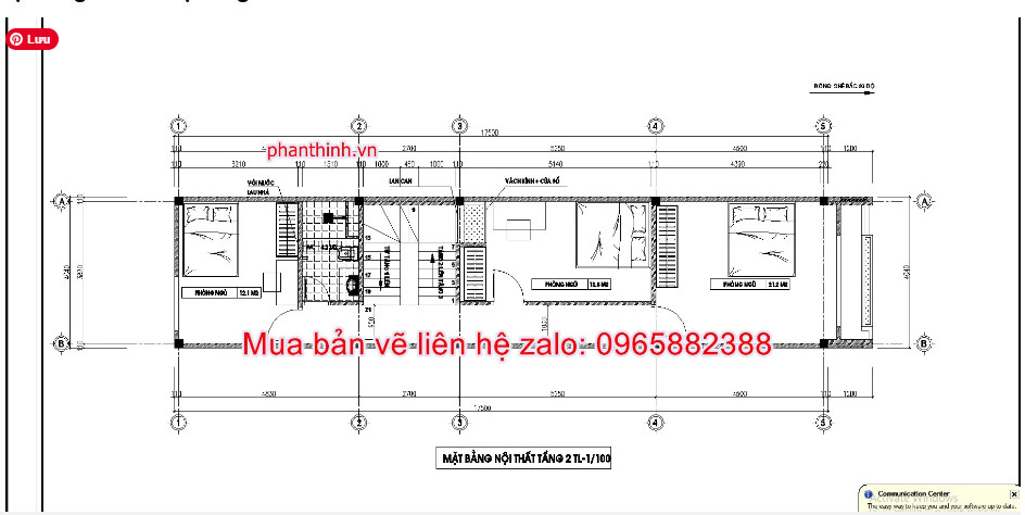 Mẫu bản vẽ nhà ống 3 tầng hiện đại mặt tiền 4m x 17,5m cad 4 Mặt bằng tầng 2 nhà ống 3 tầng rộng 4m x 17,5m