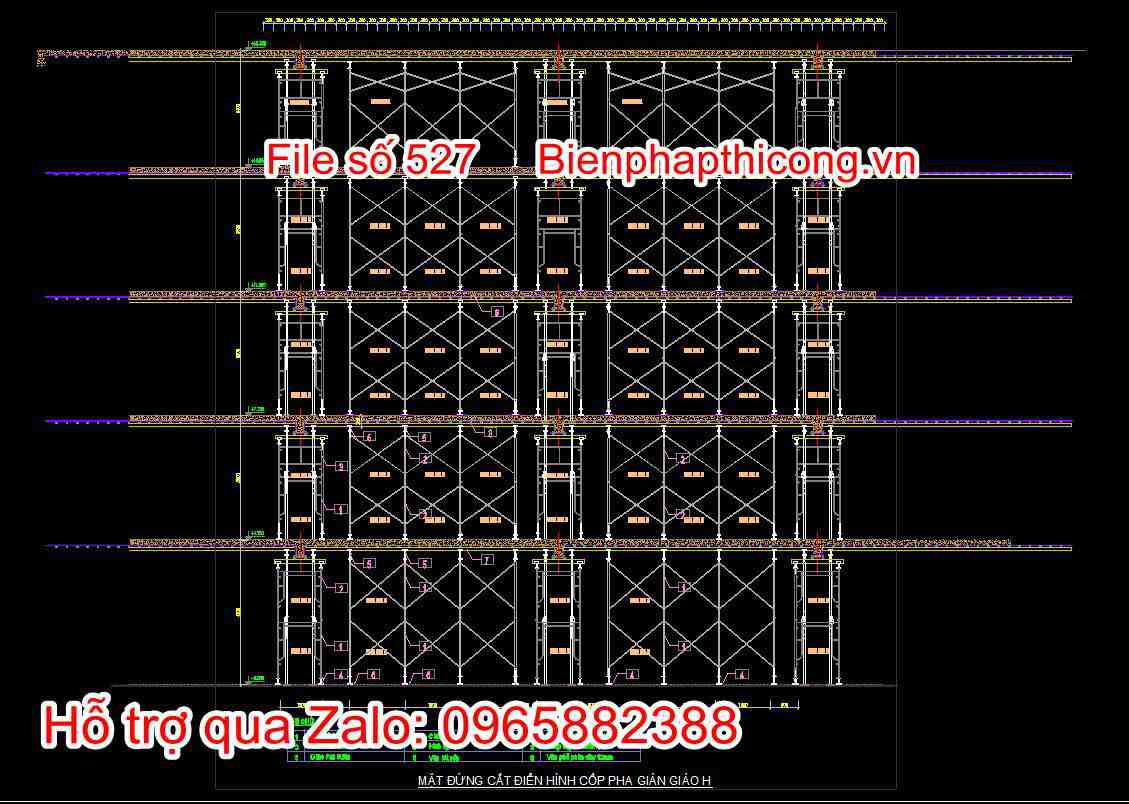 Mặt đứng cắt điển hình cốp pha giàn giáo H