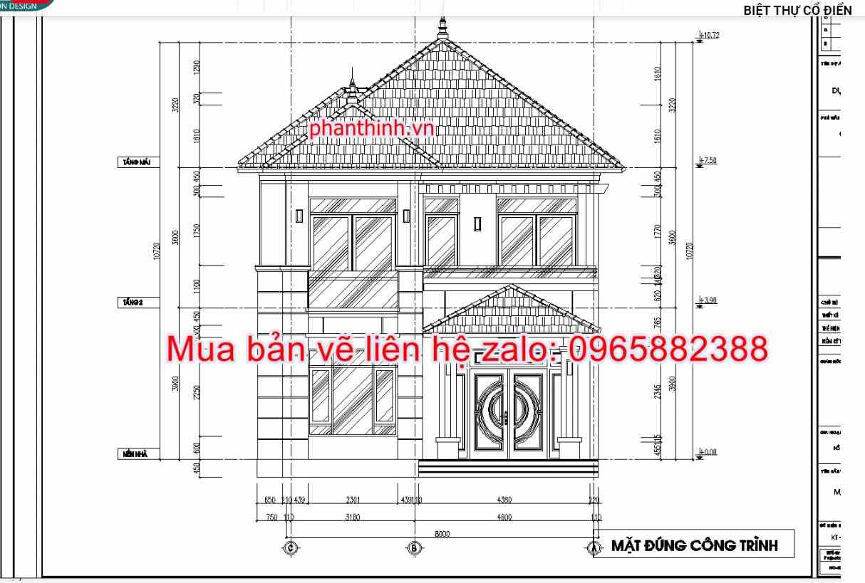 Mặt đứng công trình biệt thự 2 tầng mái nhật