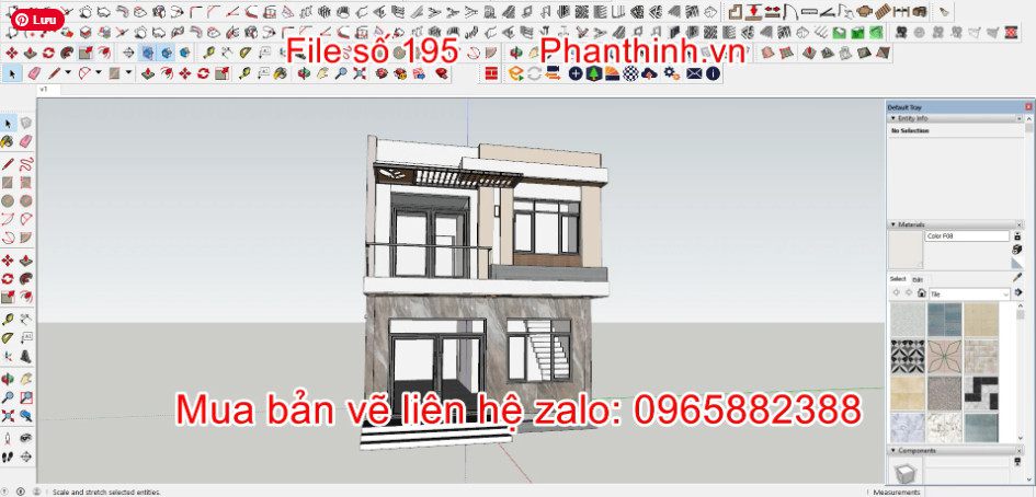 Mẫu bản vẽ nhà ống 2 tầng hiện đại mặt tiền 6,7m x 11m cad 8 Sketchup 3d nhà 2 tầng 6,7m x 11m