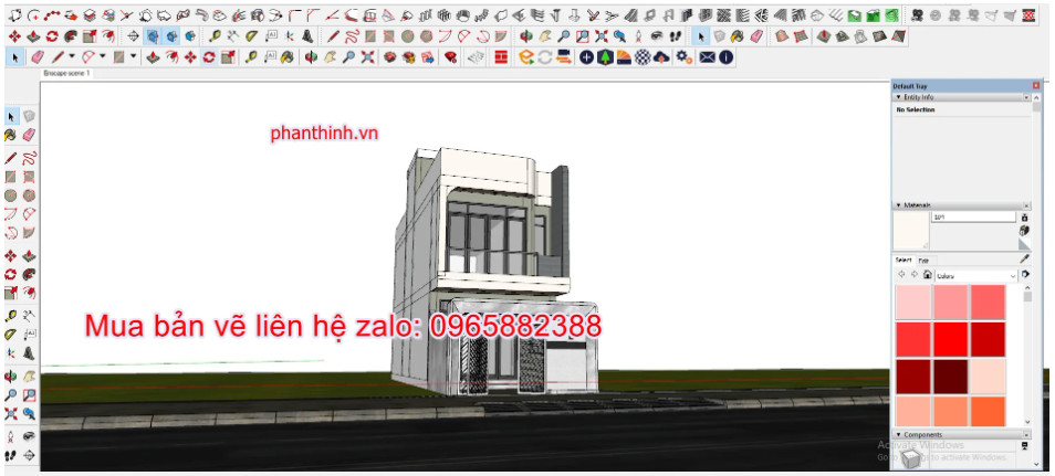 Mẫu bản vẽ nhà ống 2 tầng rộng 4,5m x 12m hiện đại cad 8 Thiết kế 3d sketchup ngoại thất rộng 4,5m x 12m
