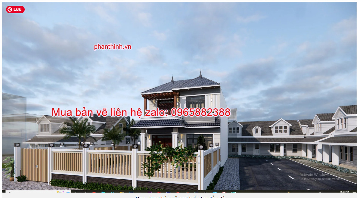 Bản vẽ biệt thự 2 tầng mái nhật 8m x 15m 3 phòng ngủ cad 3 Thiết kế biệt thự 2 tầng 8m x 15m