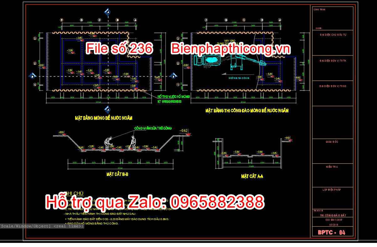 Bản vẽ biện pháp thi công đào móng bể nước