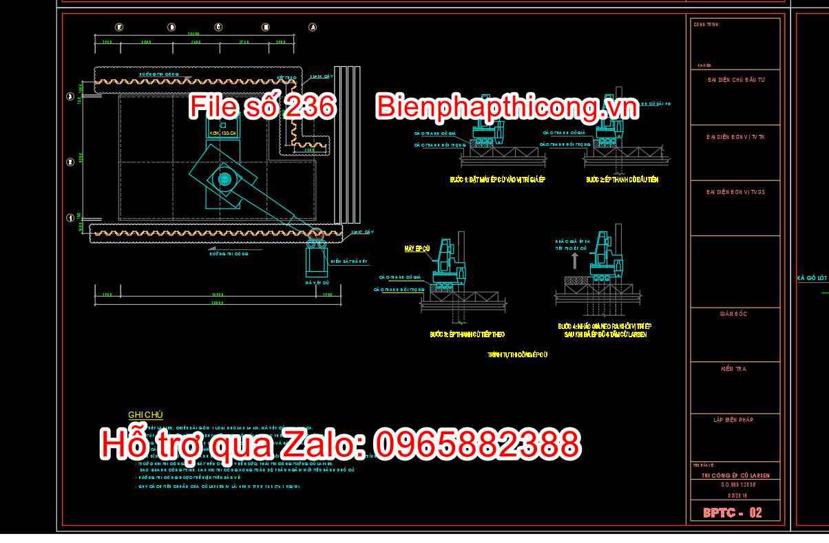Bản vẽ biện pháp thi công ép cừ larsen