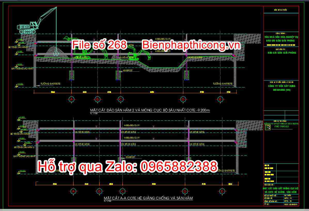 Bản vẽ mặt cắt hệ giằng chống sàn hầm.