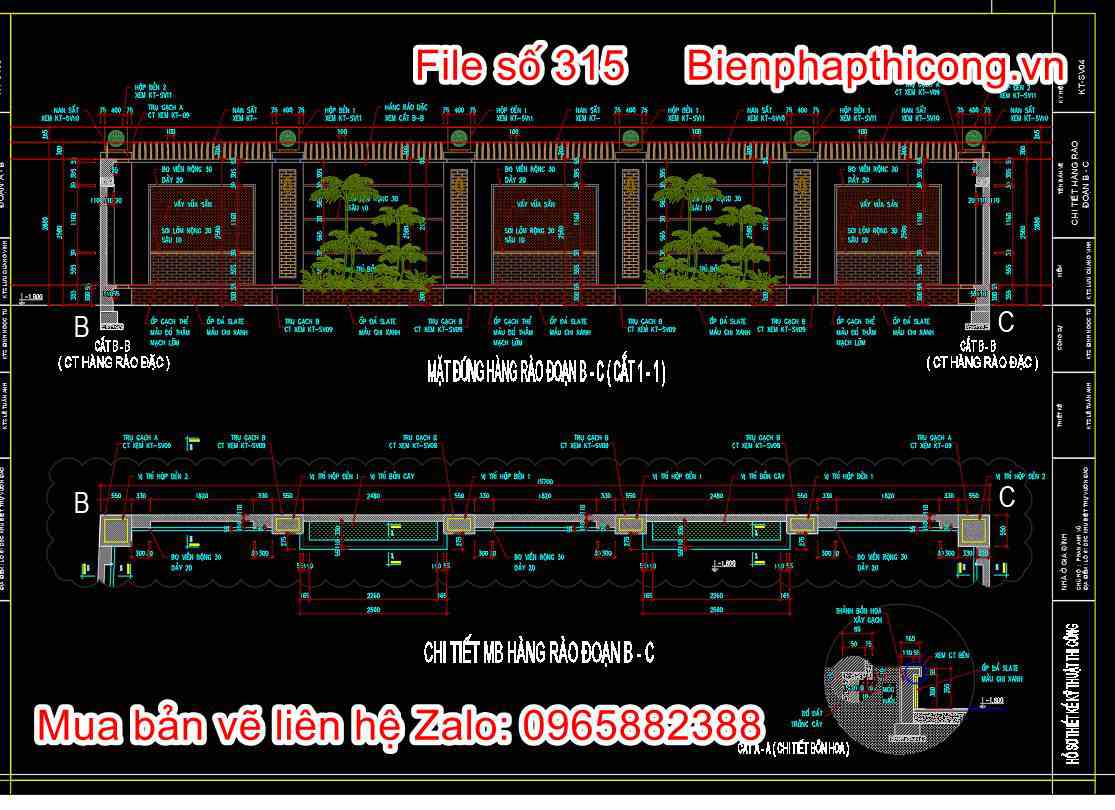 Bản vẽ cad chi tiết tường rào.