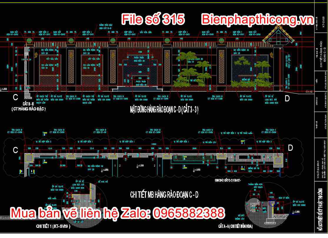 Bản vẽ cad mặt đứng tường rào.
