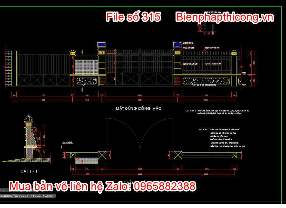 Bản vẽ chi tiết cad cổng tường rào.