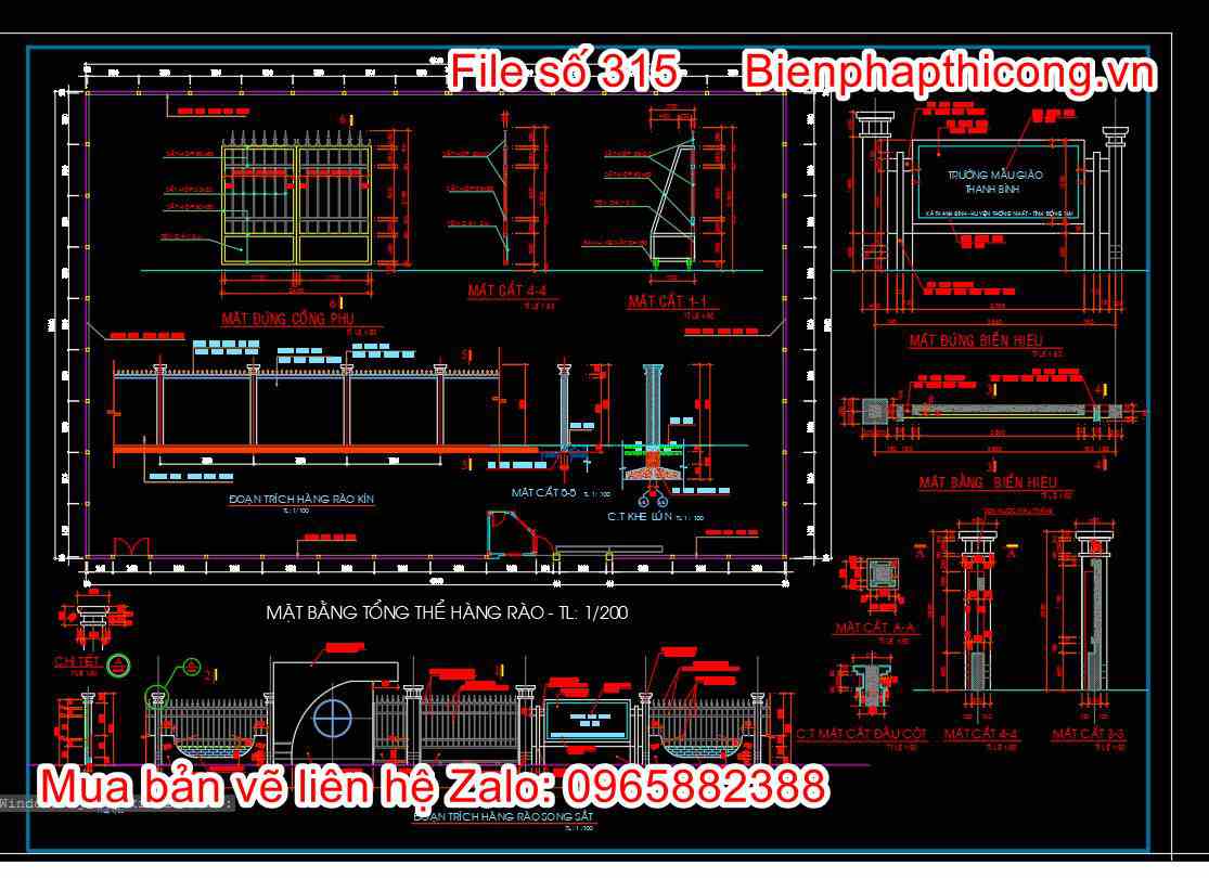 Bản vẽ thiết kế chi tiết cổng tường rào autocad.