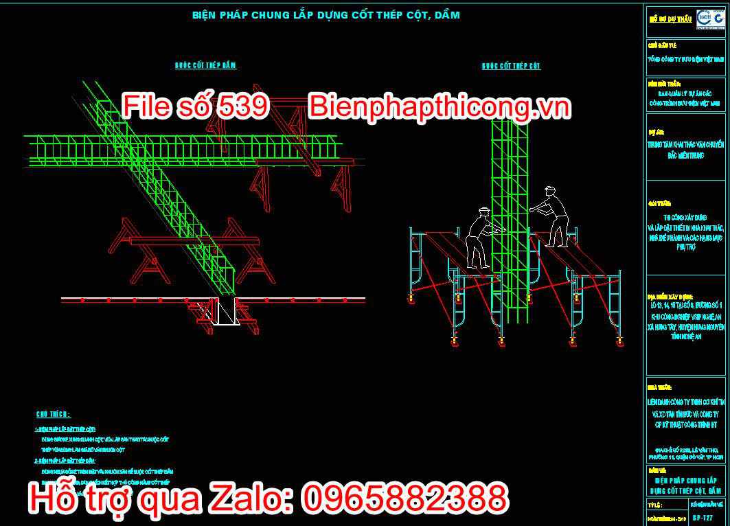 Biện pháp chung lắp dựng cốt thép cột, dầm