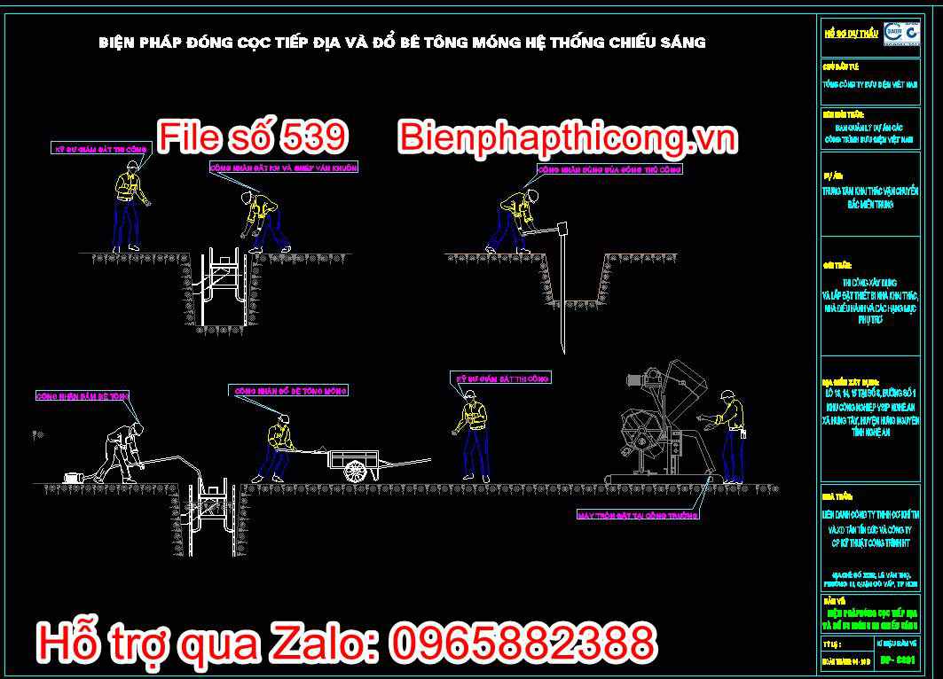 Biện pháp đóng cọc tiếp địa và đổ bê tông móng hệ thống chiếu sáng