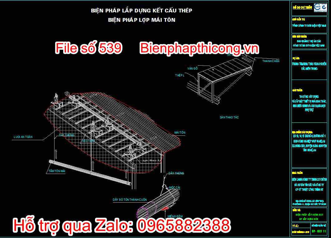 Biện pháp lắp dựng kết cấu thép, biện pháp lợp mái tôn