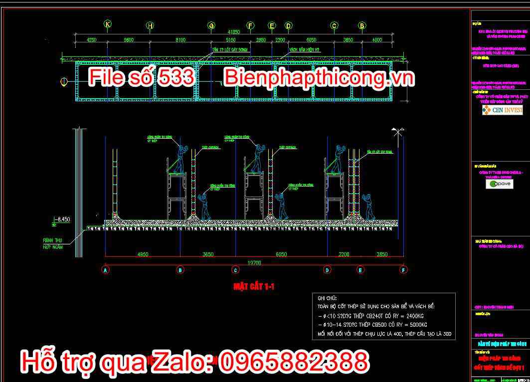 Biện pháp thi công cốt thép vách bể đợt 1