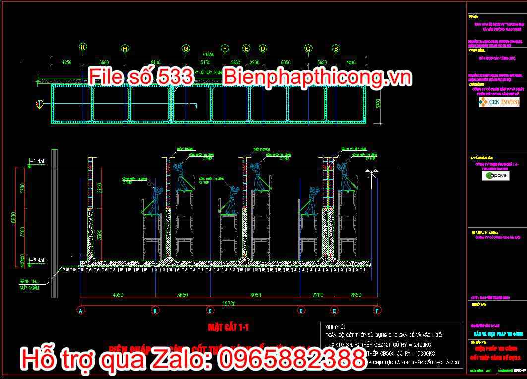 Biện pháp thi công cốt thép vách bể đợt 2
