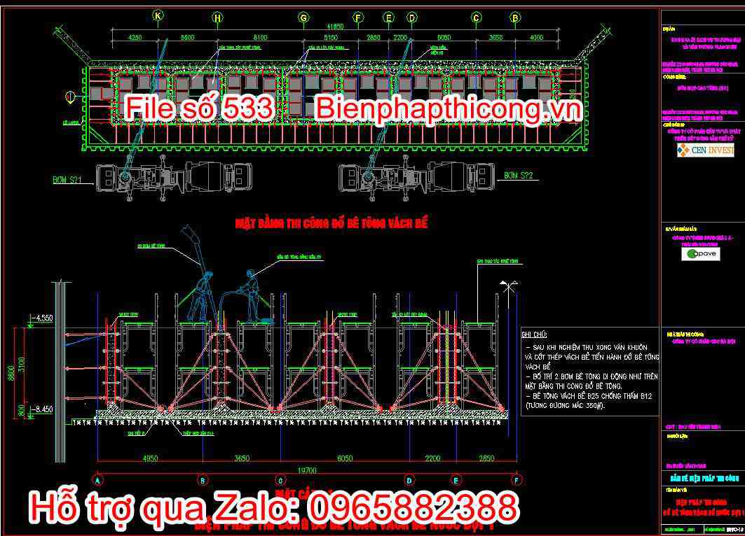 Biện pháp thi công đổ bê tông vách bể nước đợt 1