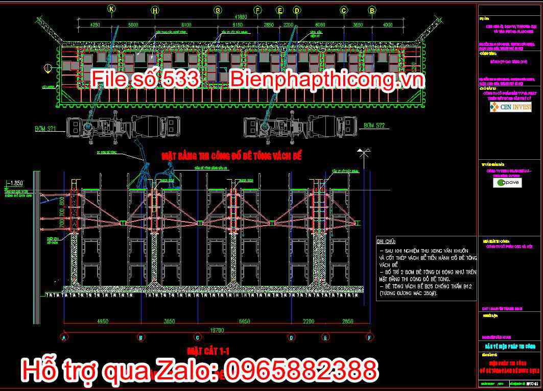Biện pháp thi công đổ bê tông vách bể nước đợt 2
