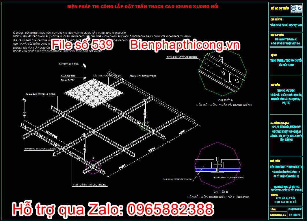 Biện pháp thi công lắp đặt trần thạch cao khung xương nổi