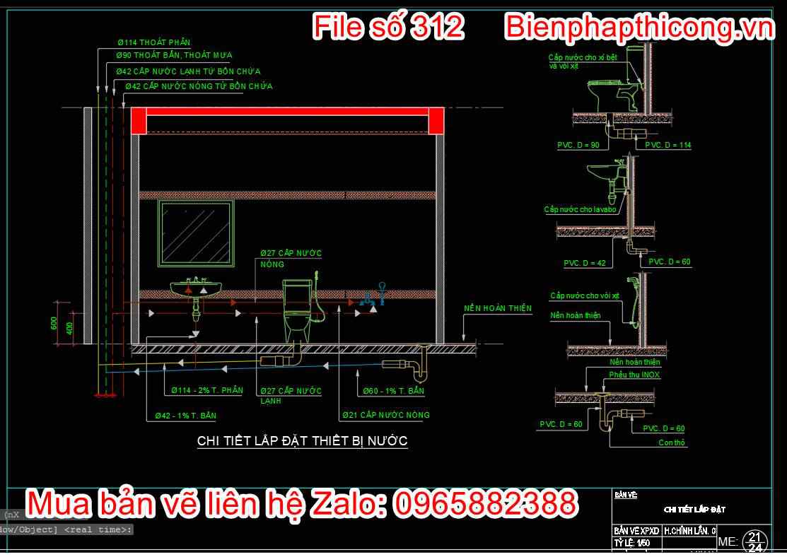 Chi tiết lắp đặt thiết bị vệ sinh autocad