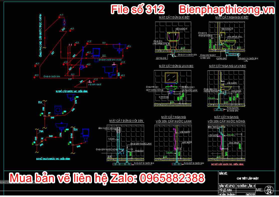 Chi tiết lắp đặt thiết bị vệ sinh autocad