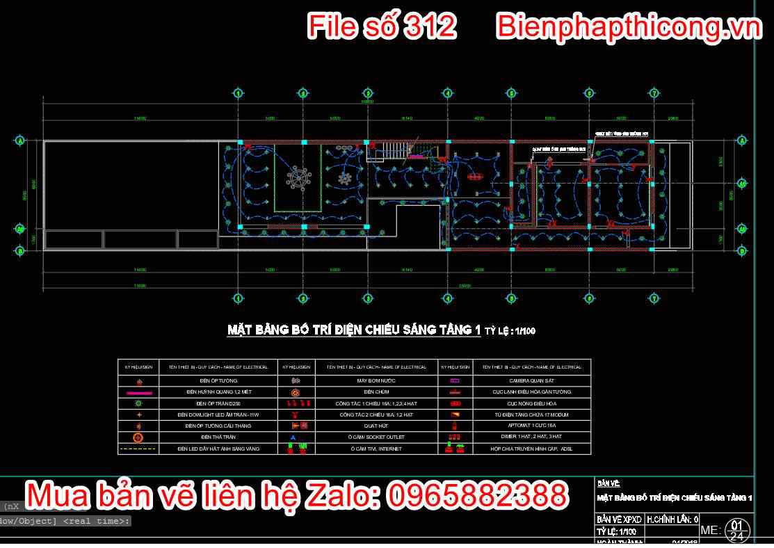 Mặt bằng bố trí điện chiếu sáng tầng 1
