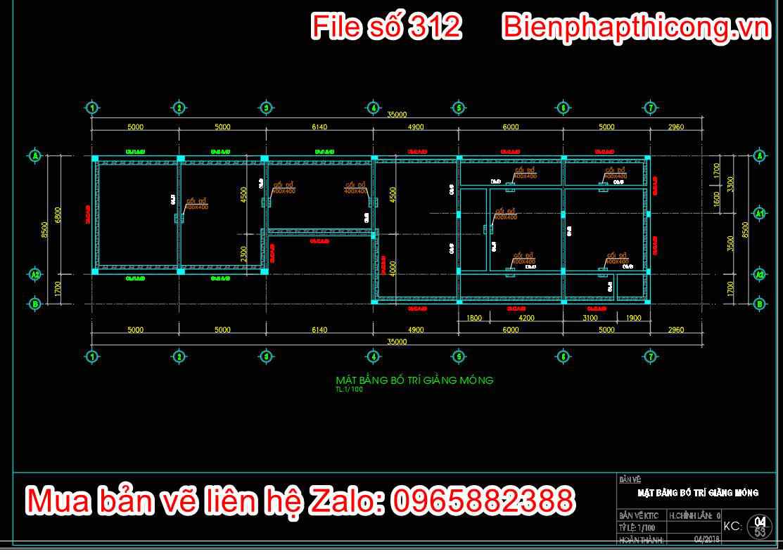 Bản vẽ mặt bằng bố trí giằng móng cad