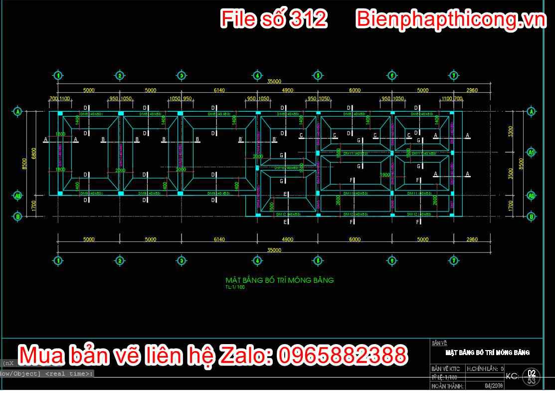 Bản vẽ thiết kế mặt bằng bố trí móng bằng nhà 2 tầng cad
