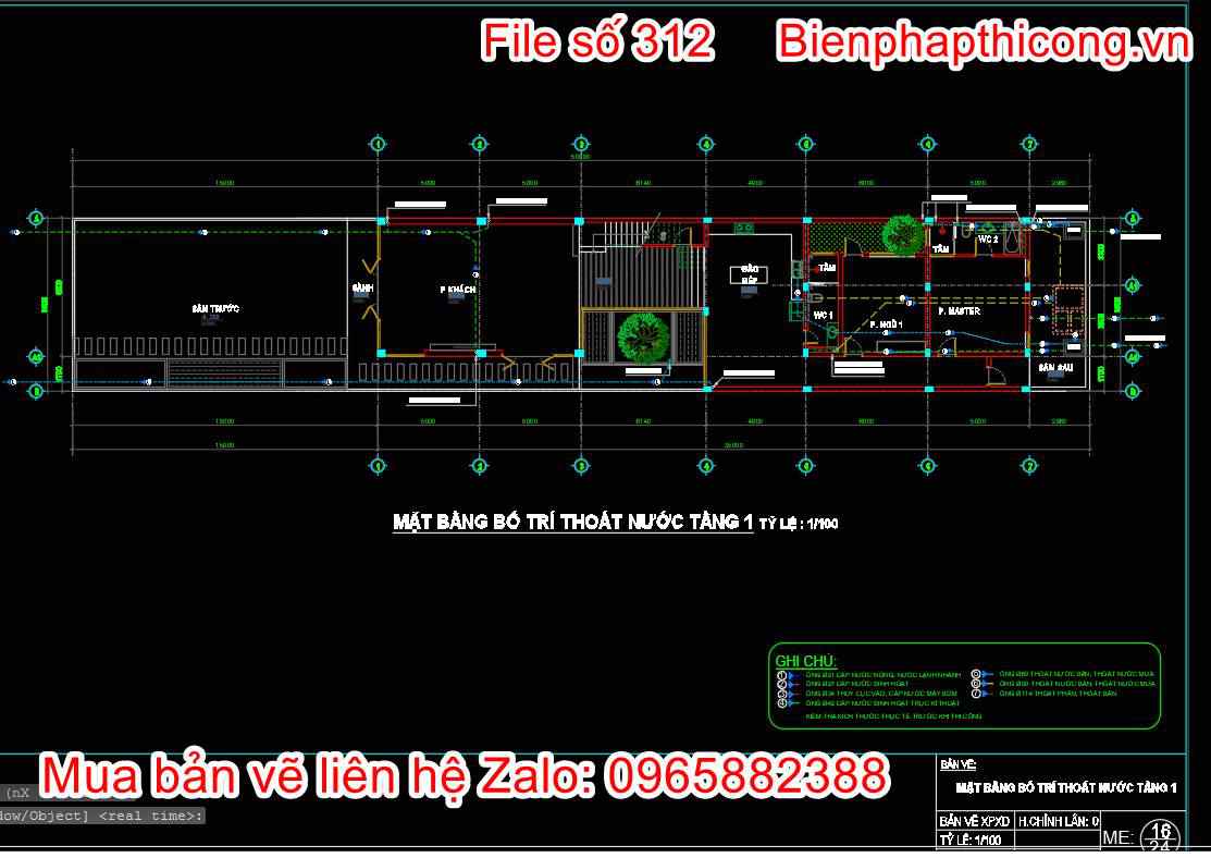 Mặt bằng bố trí thoát nước tầng 1 autocad