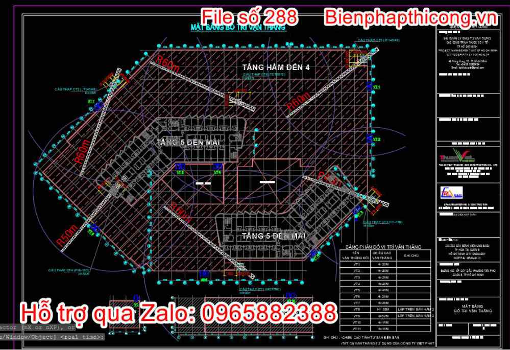 Mặt bằng bố trí vận thăng nhà cao tầng.