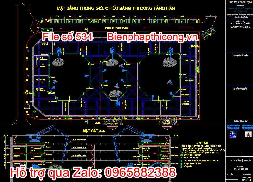 Mặt bằng thông gió, chiếu sáng thi công tầng hầm