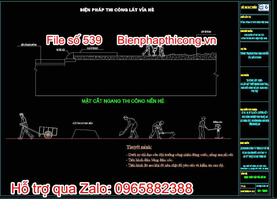 Mặt cắt ngang thi công nền hè