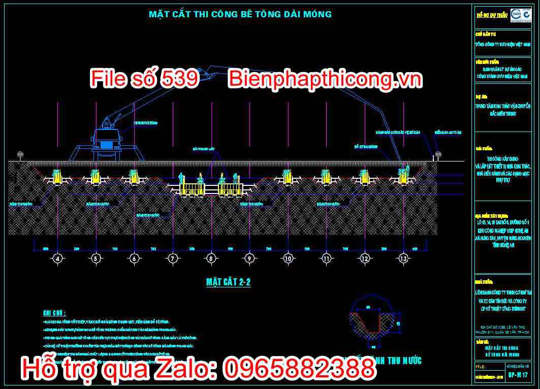 Mặt cắt thi công bê tông đài móng