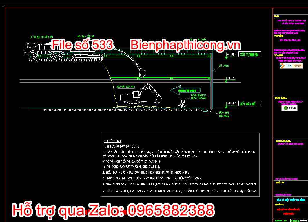 Mặt cắt thi công đào đất phân đoạn 2