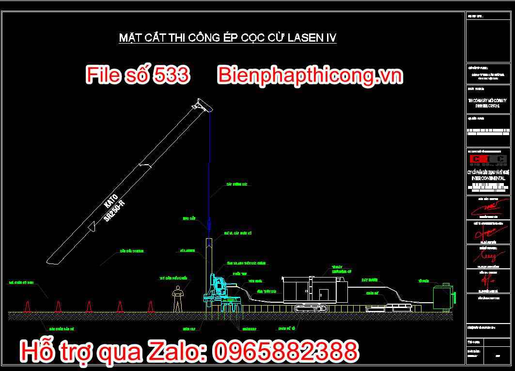 Mặt cắt thi công ép cọc cừ Larsen