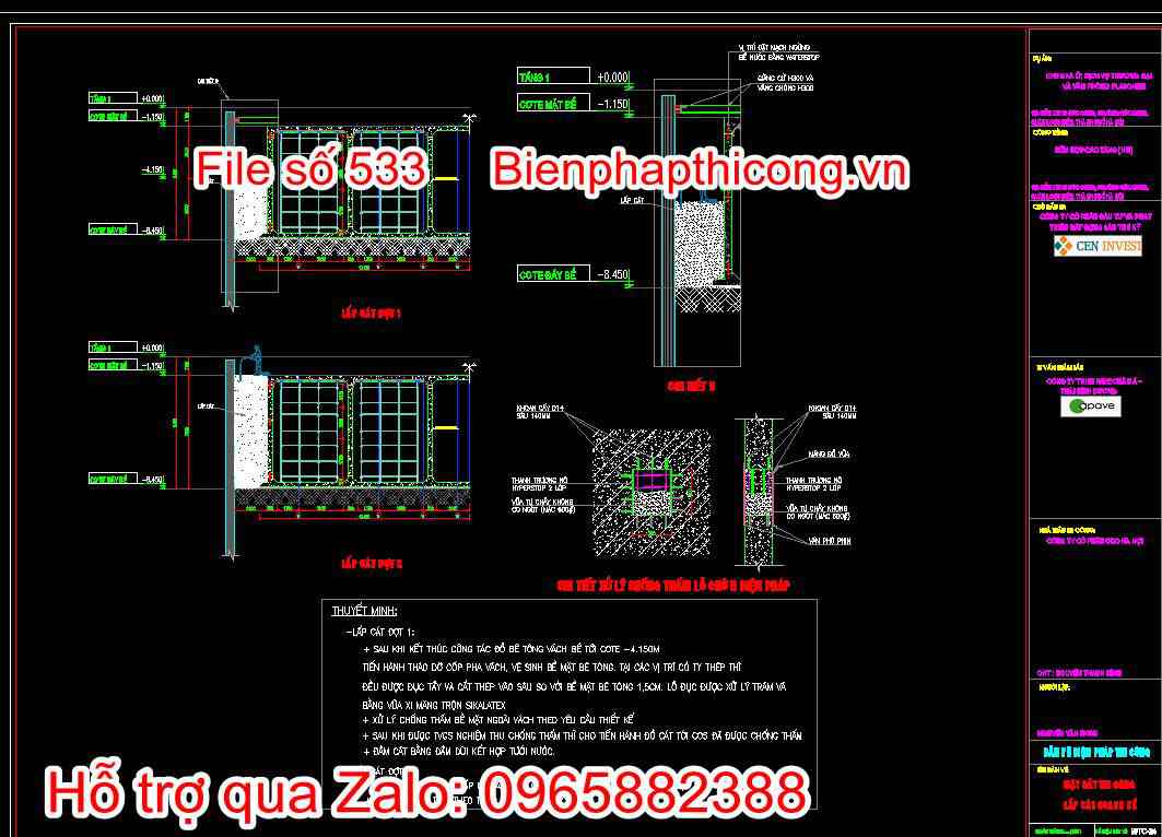 Mặt cắt thi công lấp cát quanh bể