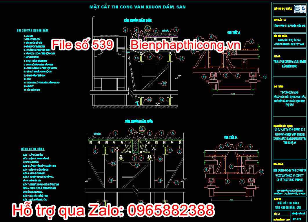 Mặt cắt thi công ván khuôn dầm, sàn