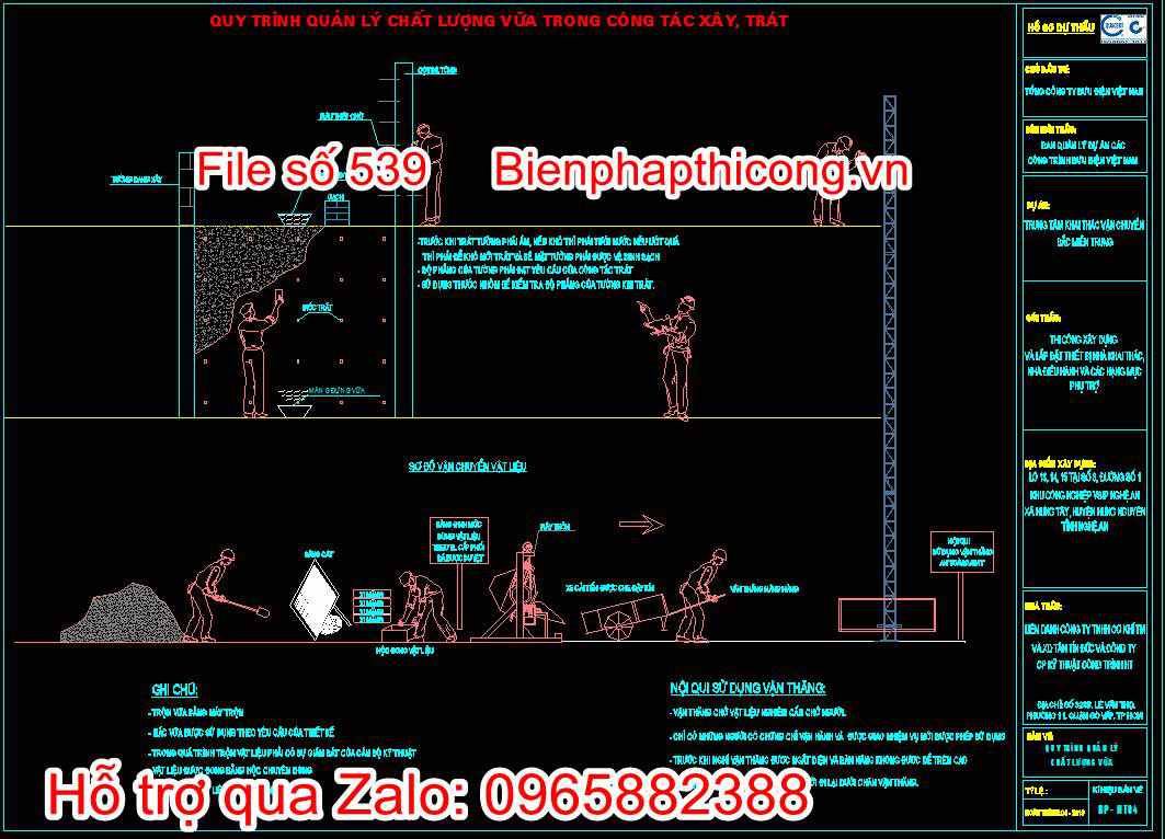 Quy trình quản lý chất lượng vữa trong công tác xây, trát