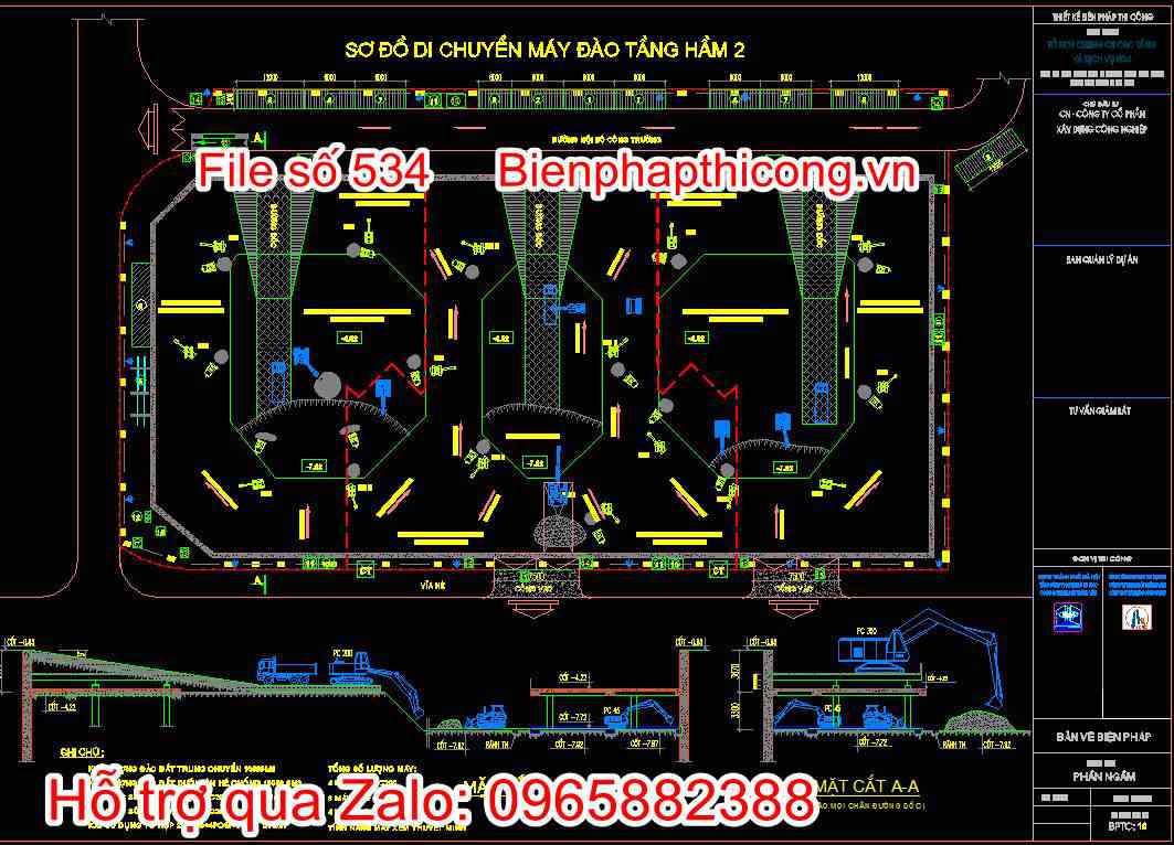 Sơ đồ di chuyển máy đào tầng hầm 2