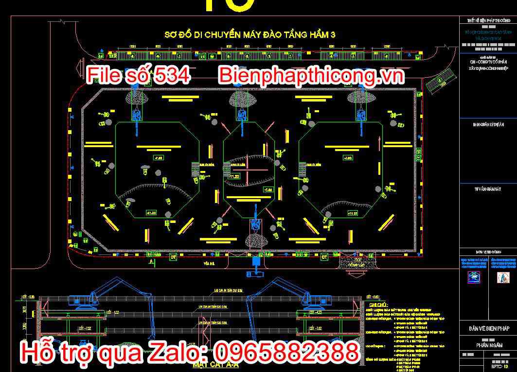 Sơ đồ di chuyển máy đào tầng hầm 3