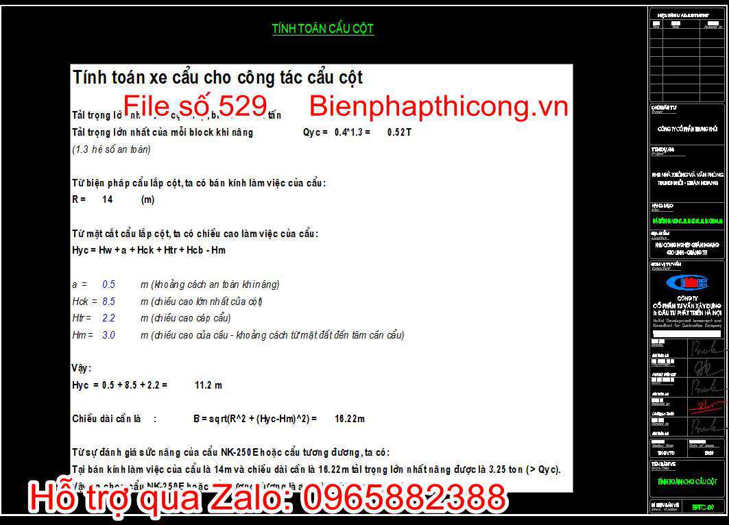 Tính toán cẩu cột
