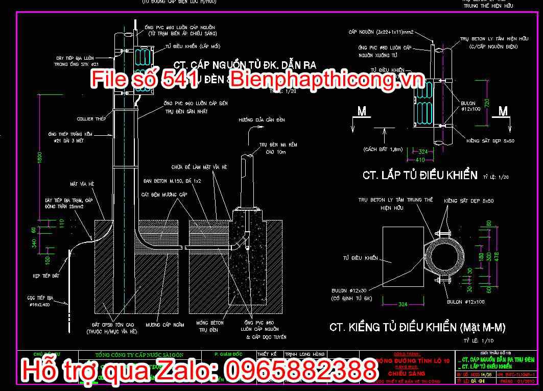 CT cáp nguồn dẫn ra trụ đèn, CT lắp tủ điều khiển