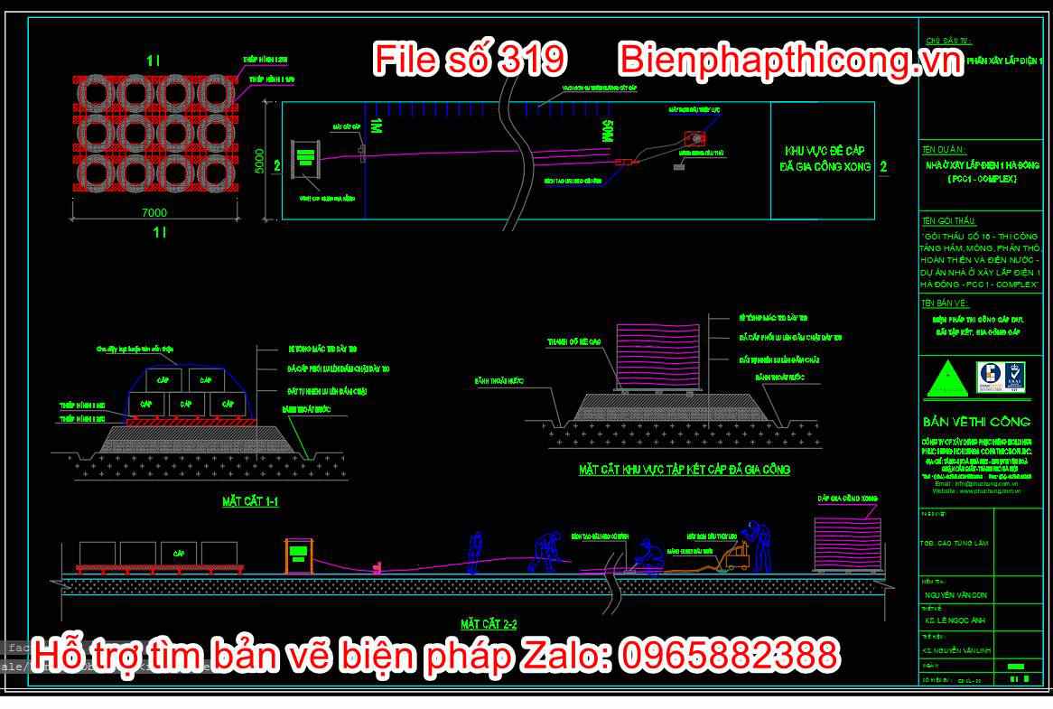 Bản vẽ biện pháp thi công cáp dự ứng lục bãi tập kết gia công cáp.