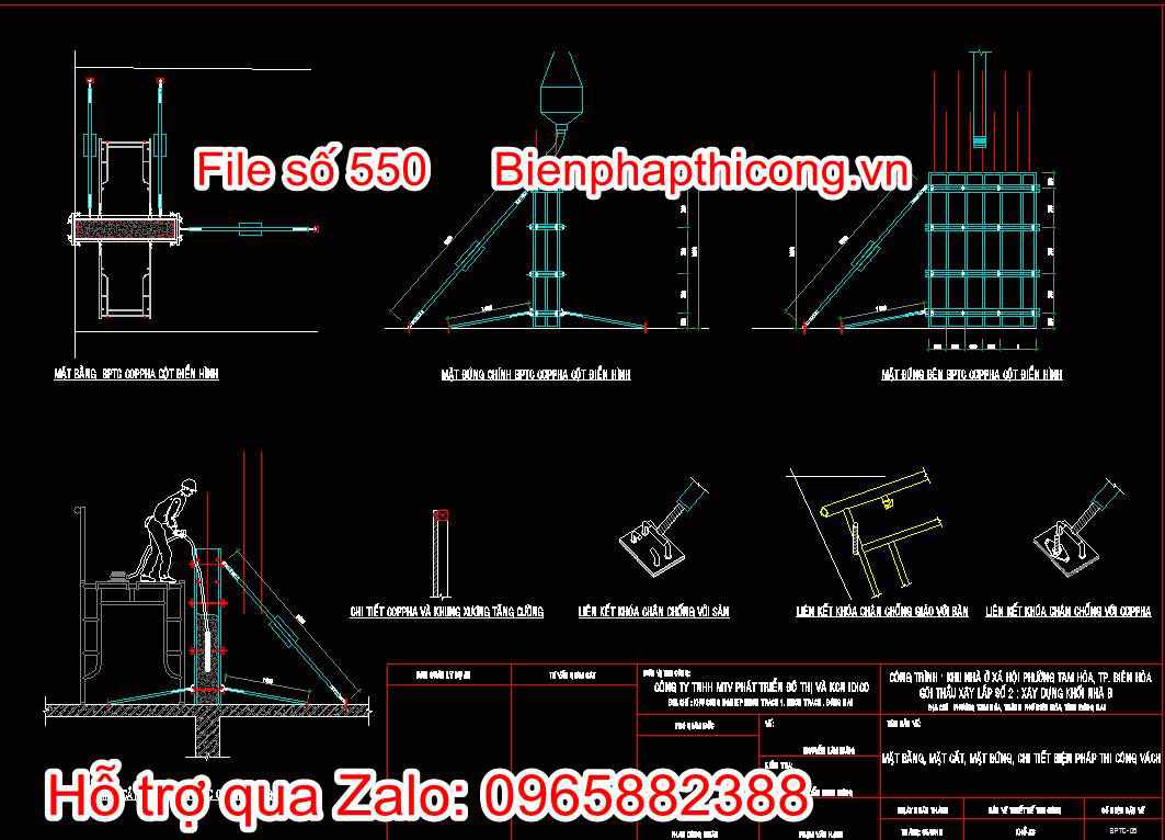 Mặt bằng, mặt cắt, mặt đứng chi tiết biện pháp thi công vách 1