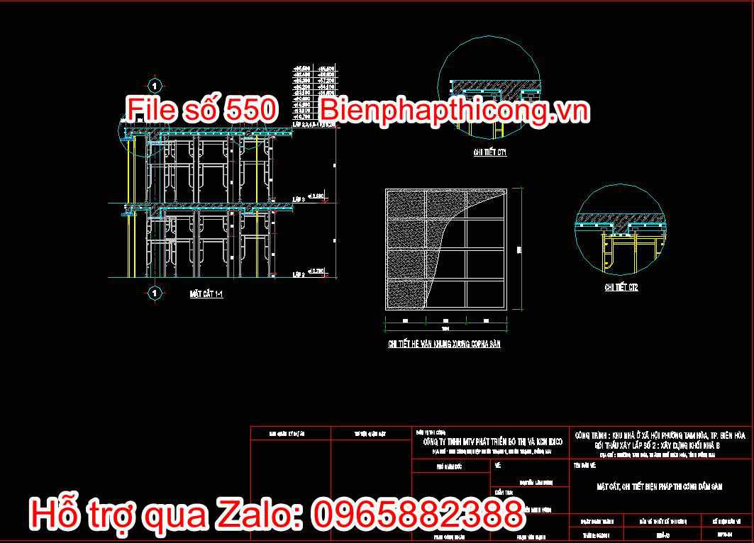 Mặt cắt chi tiết biện pháp thi công dầm sàn