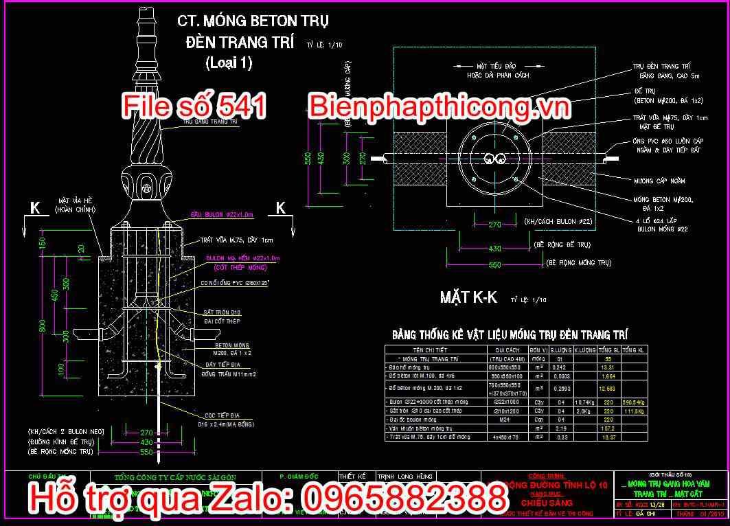 Móng beton trụ đèn trang trí loại 1