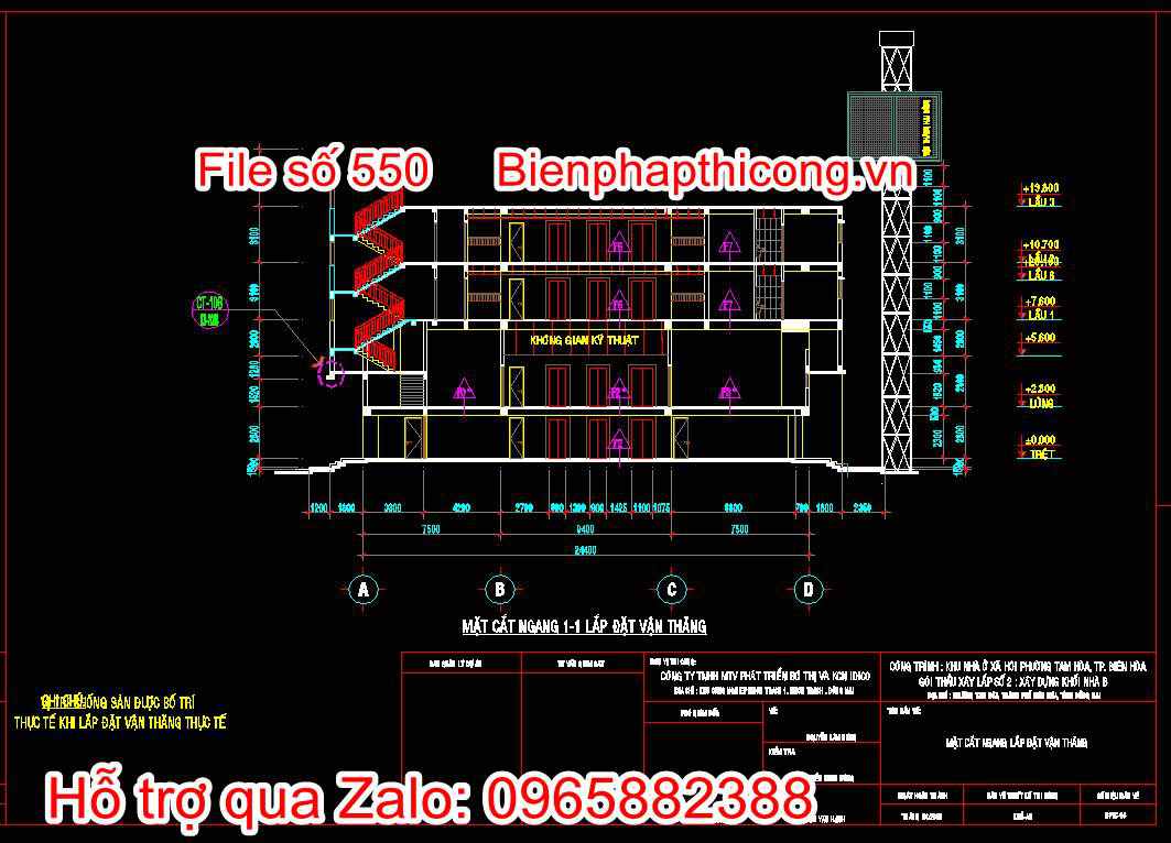 Mặt cắt ngang lắp đặt vận thăng