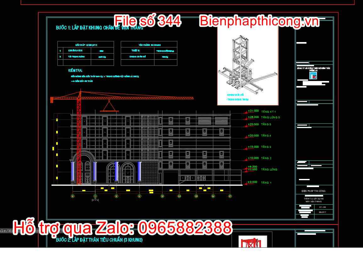 Bước 1 lắp đặt khung chân đế vận thăng.
