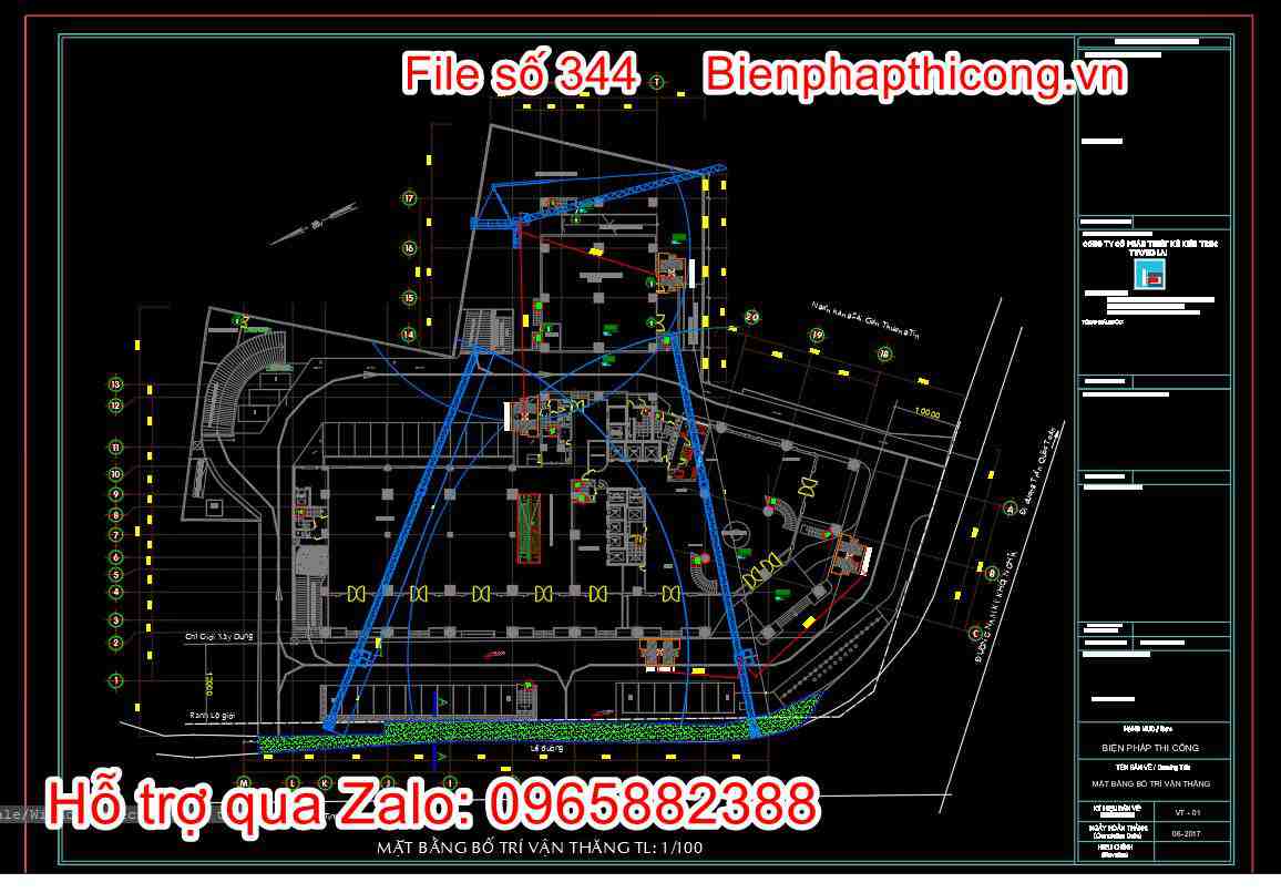 Mặt bằng bố trí máy vận thăng.