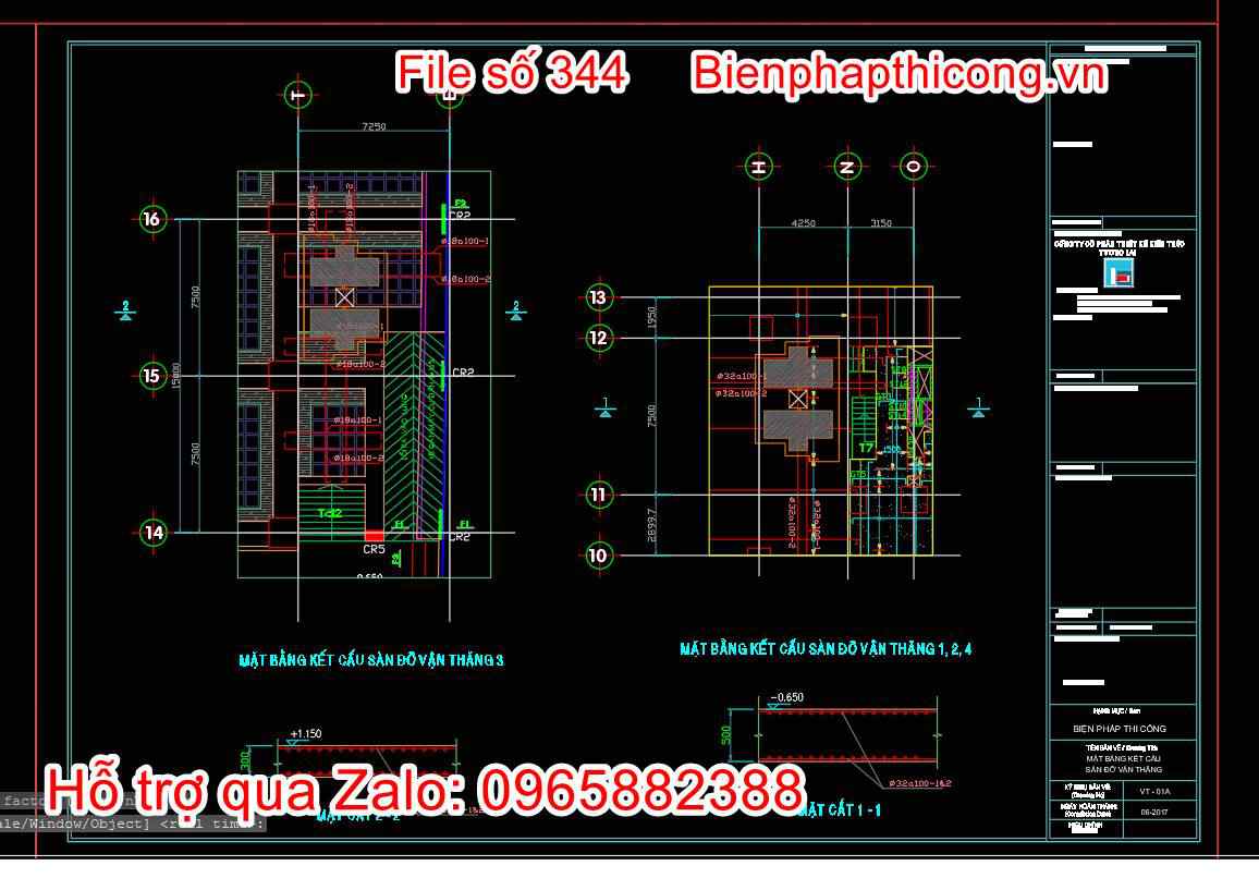Mặt bằng kết cấu sàn đỡ vận thăng.